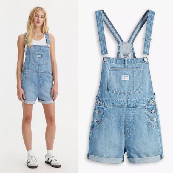 Levi's Vintage Two Horse Brand Denim Women Size XL Shortalls Bib Overalls Shorts - Picture 3 of 8
